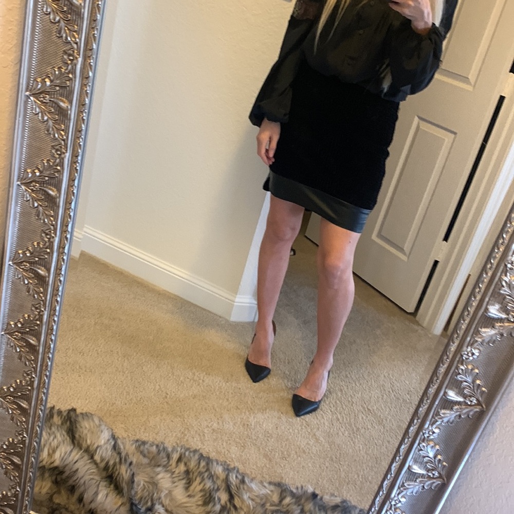 Bar III Velvet  printed, leather trim skirt - Picture 14 of 17